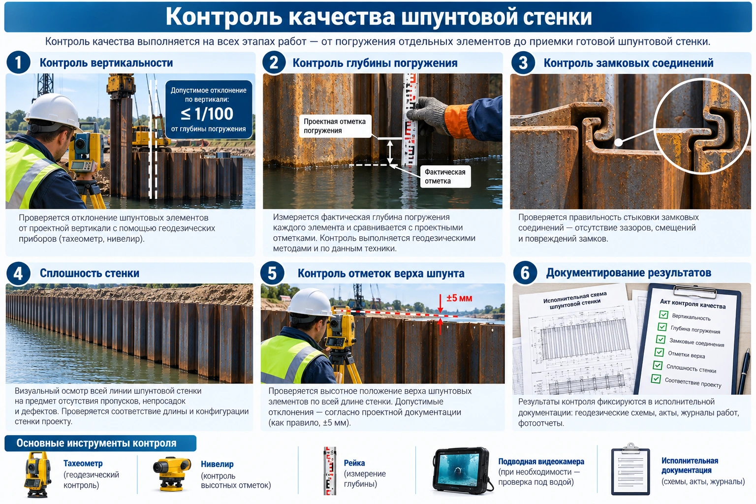 Контроль качества шпунтовой стенки